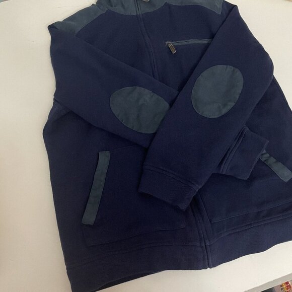 Tasso Elba Size M Mens Navy Blue Elbow Patch Faux-Suede Trim Knit Sweater Jacket - Picture 2 of 12